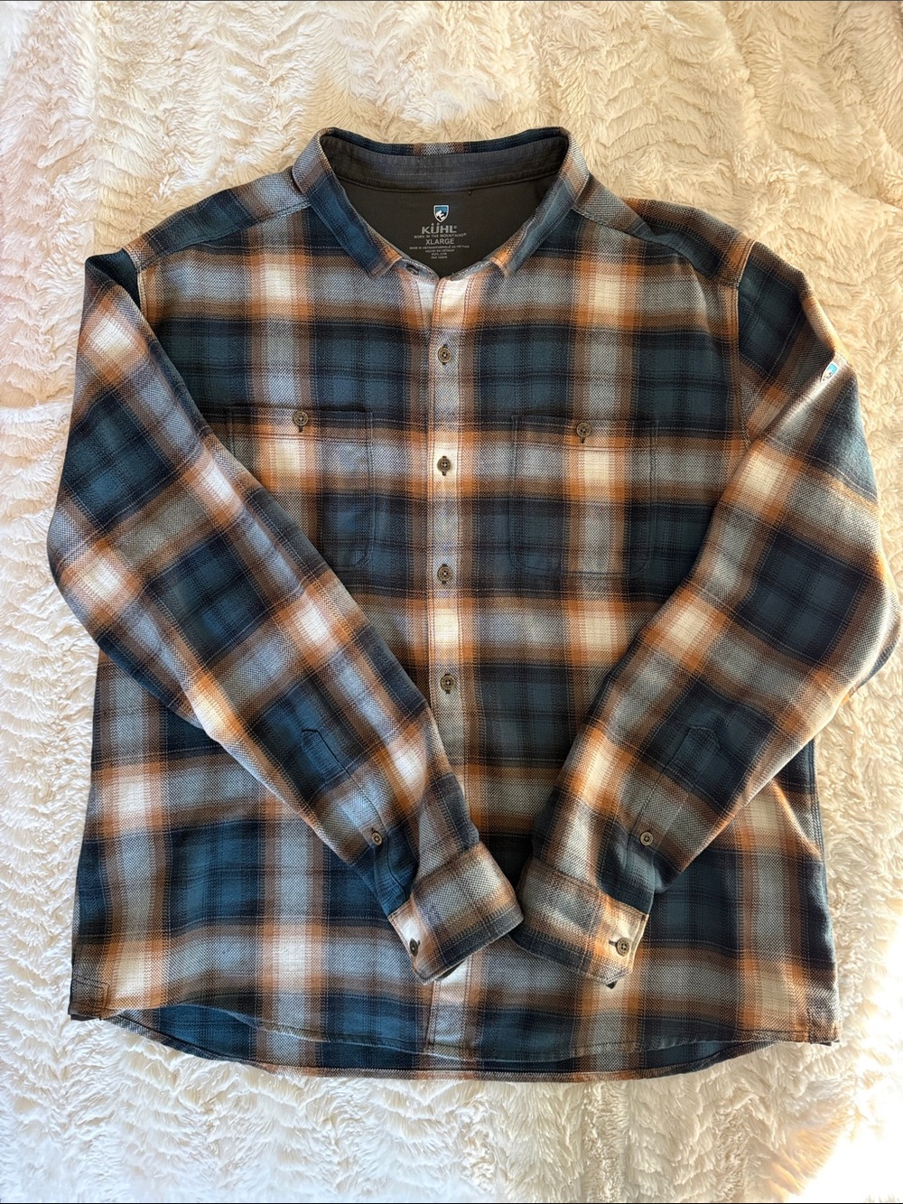 Kuhl Men's Teal and Brown Plaid Button-Down Shirt